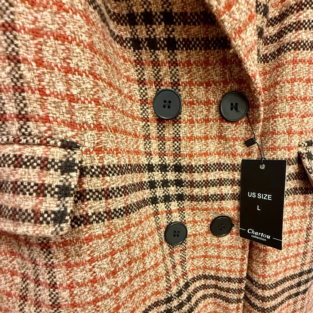 Plaid Double-Breasted Wool-Blend Coat - Picture 3 of 4